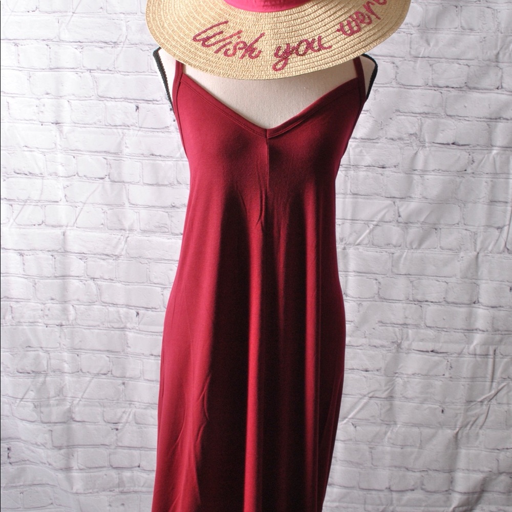 PlusV Neck Maxi W/Pockets Dress Cabernet Various - Picture 6 of 8